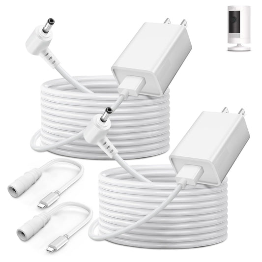 2-Pack Power Adapter Charger Cable Compatible with Ring Stick Up Cam Battery/Plug-in 3rd Gen/2nd Gen & Ring Pan Tilt Stick Up Camera, Indoor/Outdoor