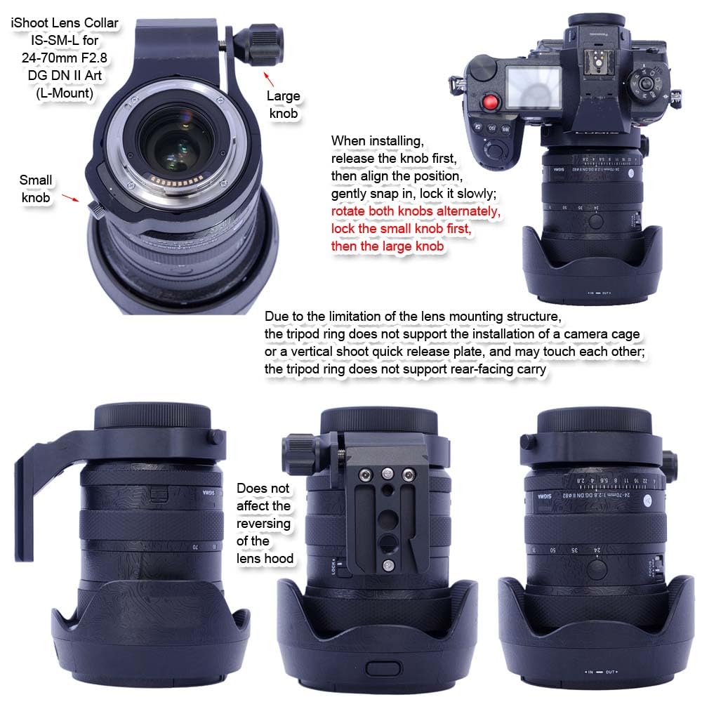 iShoot Lens Collar Tripod Mount Ring Compatible with Sigma 28-45mm F1.8 DG DN Art, 28-105mm F2.8 DG DN Art & 24-70mm F2.8 DG DN II Art L-Mount, Quick
