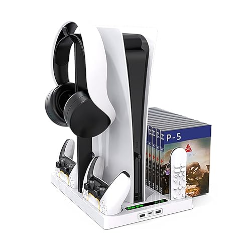 Geliebt Lynn PS5 Cooling Stand with Fast PS5 Controller Charger, White