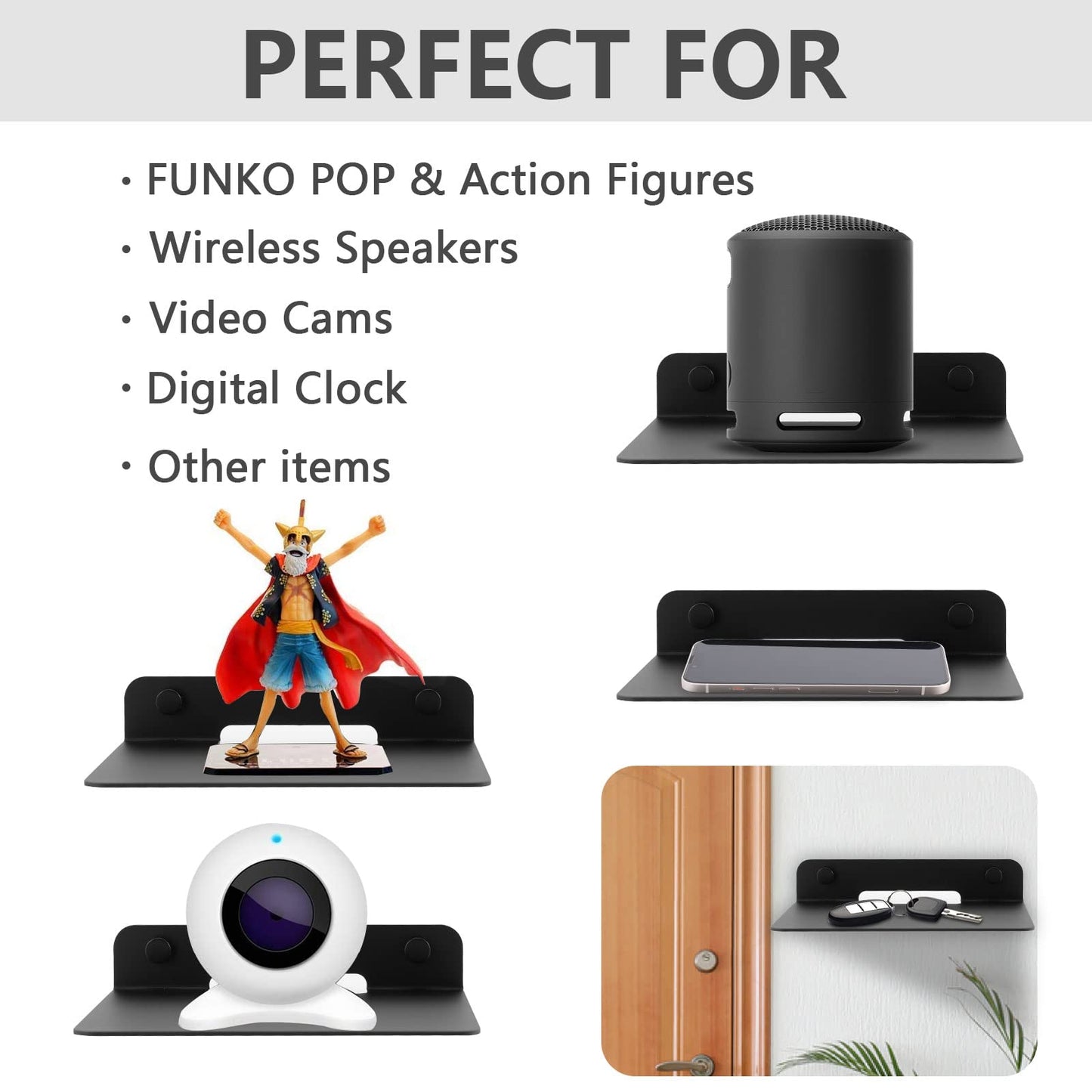 TRINENOX Floating Wall Shelves, 6" Wall Metal Speaker Mount Shelves for Bluetooth Speaker, Webcam, Cell Phones, Mesh Router, Award Toy Display Shelf