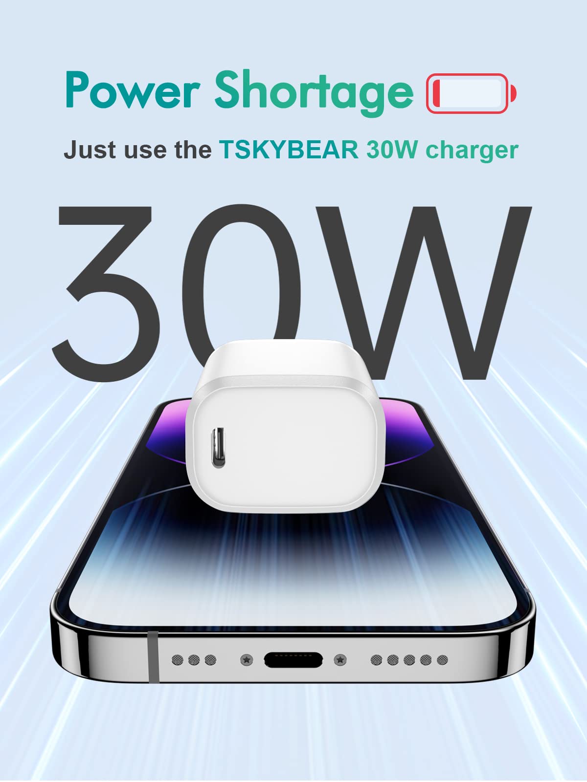 TSKYBEAR 2 Pack USB C Charger Block 30W Super Fast Charger - Compatible with iPhone 16 15 14 13 12 Pro/Pro Max/Mini, Compatible with Google Pixel