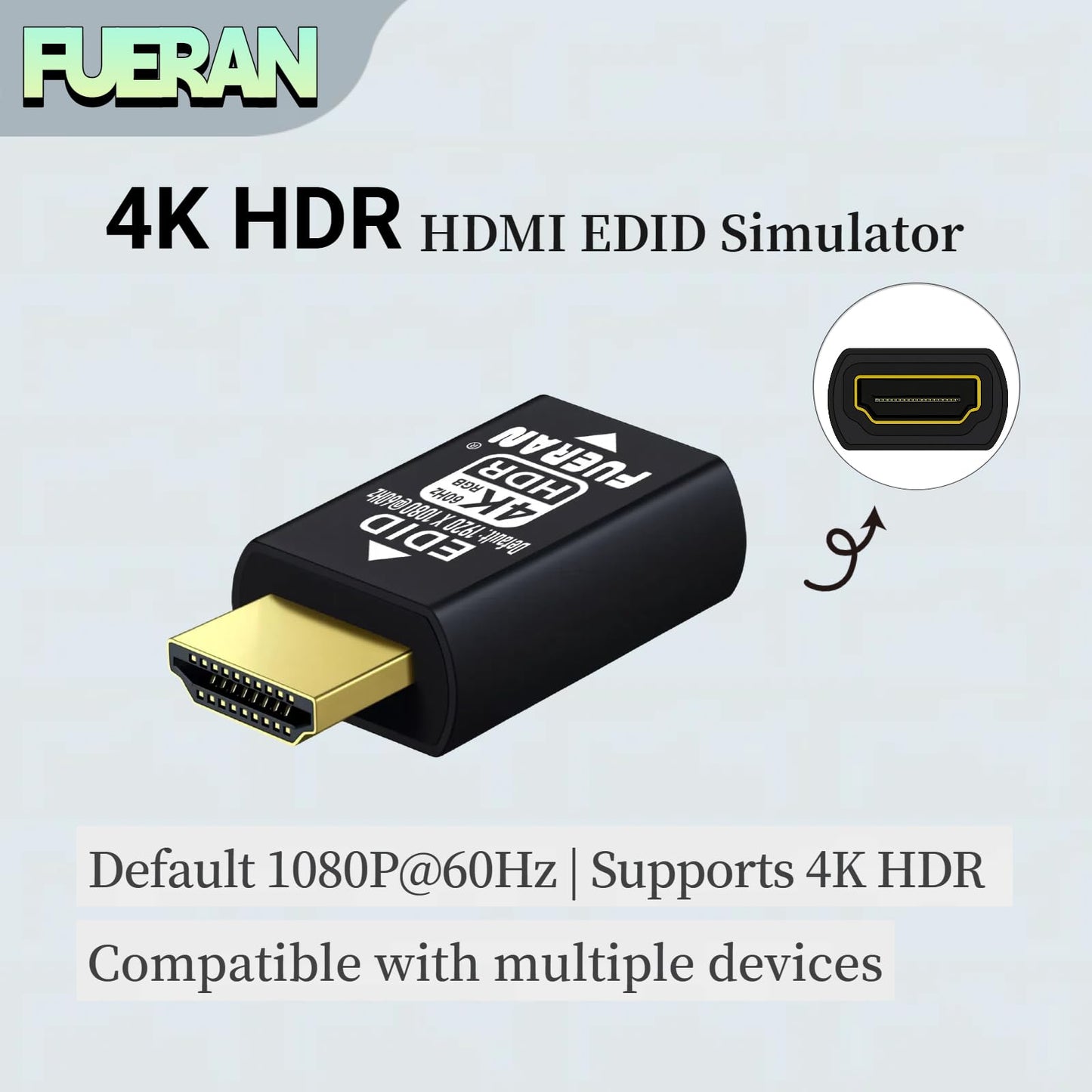 FUERAN HDMI edid Emulator Adapter,4K-HDR(default-1920X1080@60Hz) emulators,Reliable Pass-Through for Video Splitters, Extenders, AV Receivers -Plug
