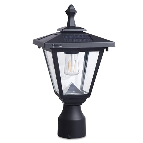 KMC LIGHTING ST4330Q-A Solar Post Lights Outdoor Die-cast Aluminum Solar Lamp Post Light Waterprooff LED Pillar Lights with Real Glass for Patio Yard
