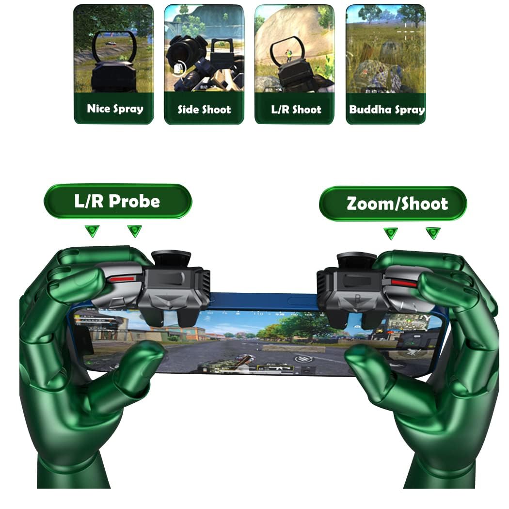 rinsfox Fox Game Triggers With Finger Sleevs, Mobile Game Controllers 6 Finger, Plug and Play Gaming Trigger for iOS and Android