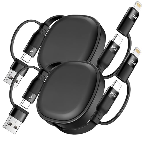 Multi Charging Cable, 2Pack 5 in 1 Retractable Lightning Charger Cable 60W USB C to USB C Fast Charging,Multiple USBC Cord Multi Car Charger