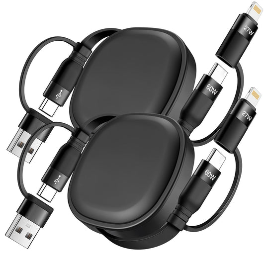 Multi Charging Cable, 2Pack 5 in 1 Retractable Lightning Charger Cable 60W USB C to USB C Fast Charging,Multiple USBC Cord Multi Car Charger
