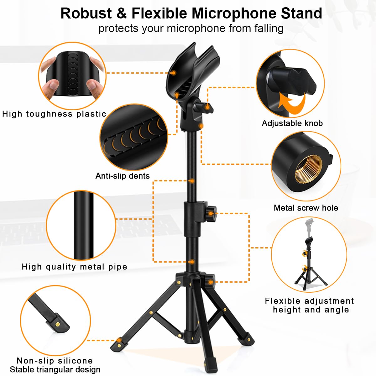 JCTRIWAY Tabletop Mic Stand, Adjustable Desktop Microphone Stand with Mic Clip and 5/8" Male to 3/8" Female Screw for Most Microphone on the Market