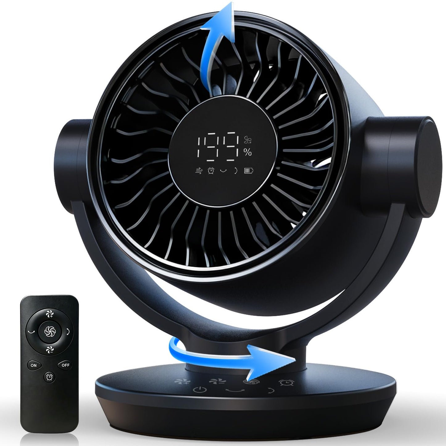 SOPUL Fan for Bedroom, Table Air Circulator Fan 9 Inch Remote, 90°+120° Auto Oscillation Desk Fan, 10dB Quiet, 6-Speed, Powerful Mode Cordless, Max