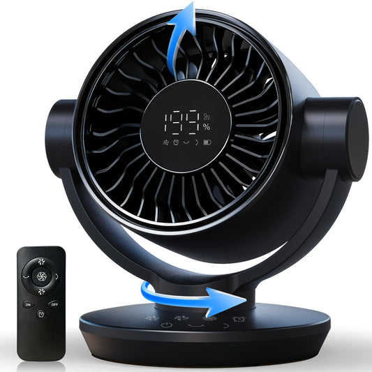 SOPUL Fan for Bedroom, Table Air Circulator Fan 9 Inch Remote, 90°+120° Auto Oscillation Desk Fan, 10dB Quiet, 6-Speed, Powerful Mode Cordless, Max