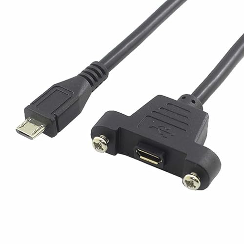BLUEXIN Micro USB Male to Micro USB Female Extension Panel Mount Type Cable with Screws, Data+Charge,Black 50CM/1.6FT