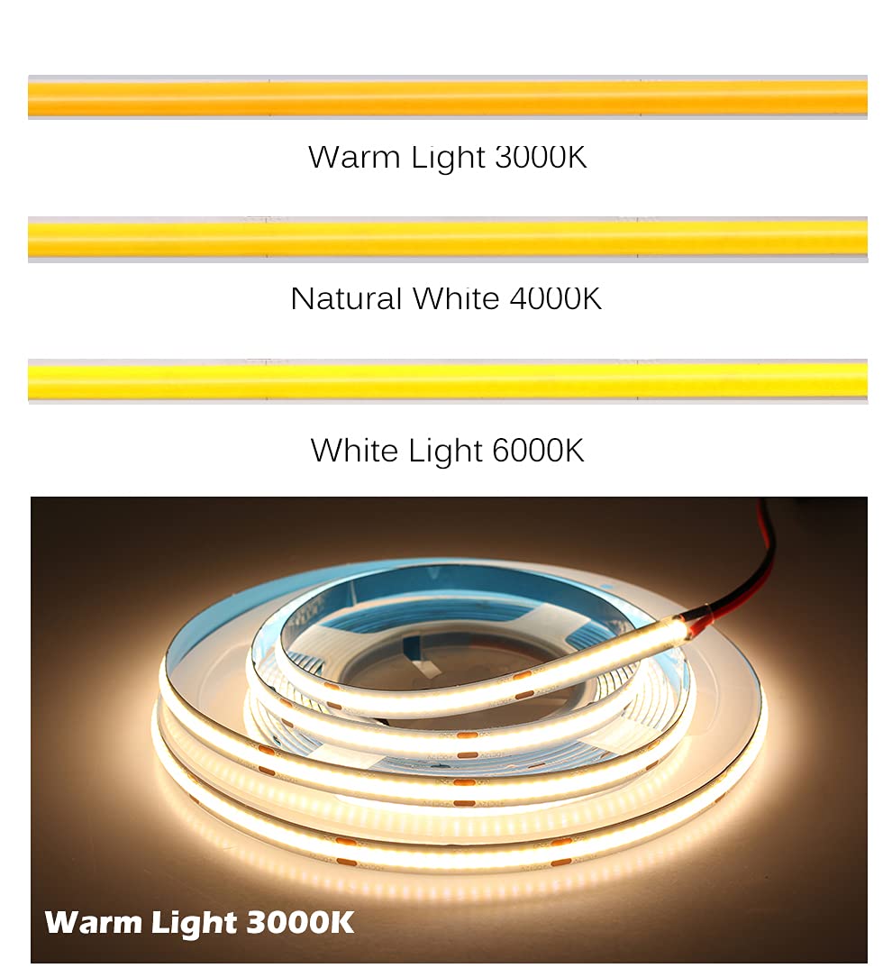 weisuan-Tuodi DC 12V/24V 5MM Width PCB Premium High Brightness COB LED Strip Flexible High Density Chips Ra>90 Super Brightness Warm Natural White