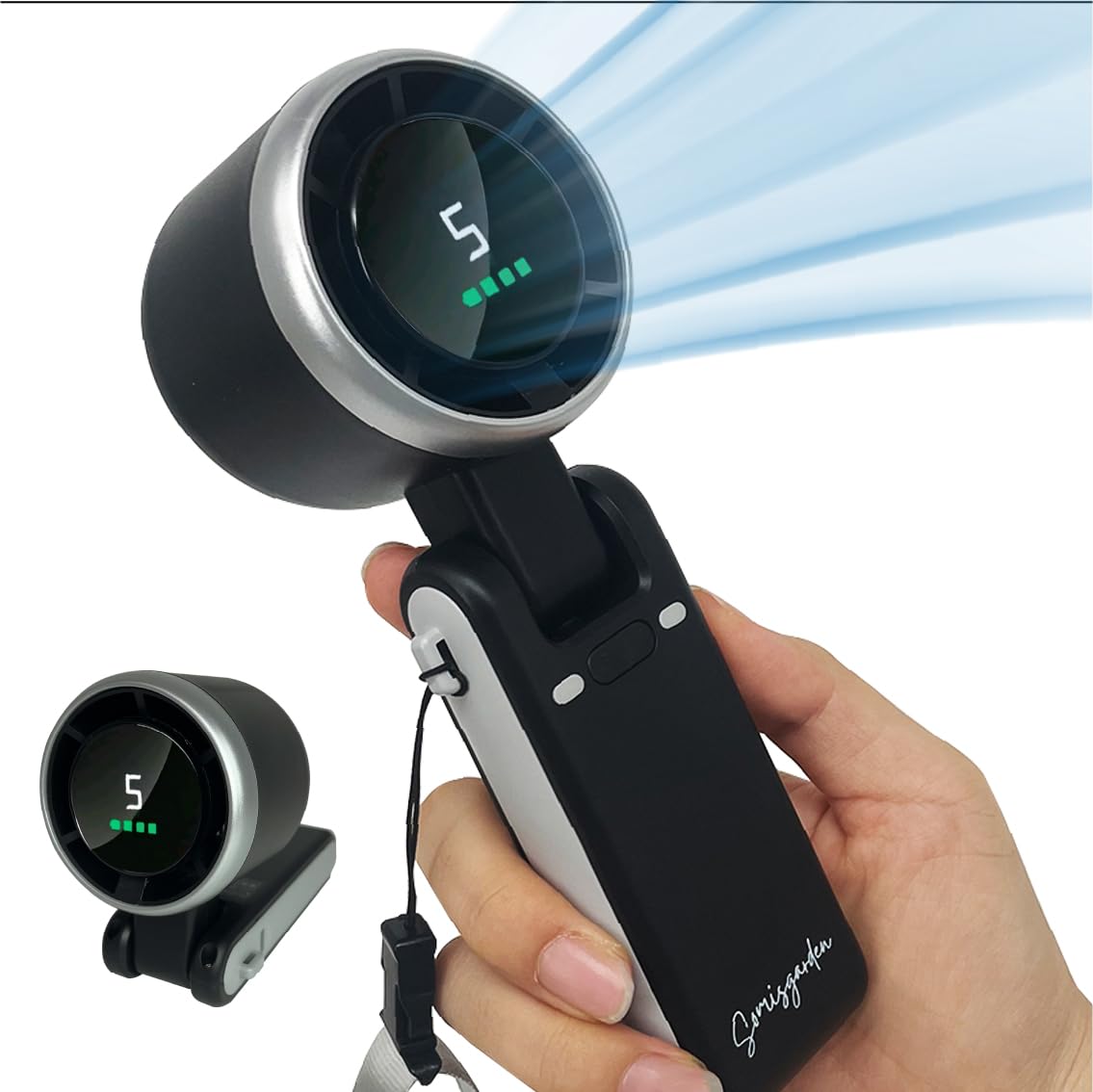 LIBERATECH Handheld fan Turbo 3-in-1, battery powered personal fan, running for 20 hours, 5-speed, turbo forced cooling, suitable for outdoor travel
