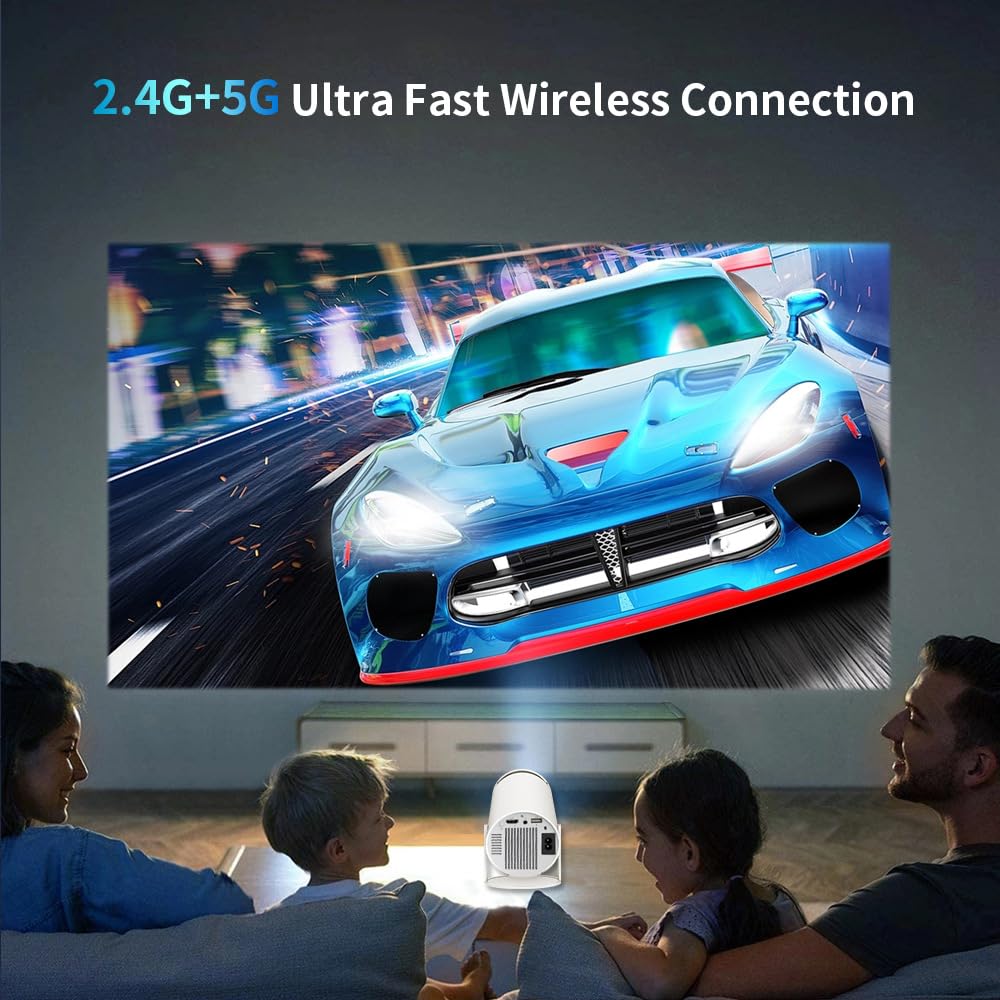 [270°Adjustable Stand] Smart Mini Projector with WiFi 6 and Bluetooth, Auto Keystone Outdoor Movie Projector 1080P HD 200 ANSI Support,Portable Home