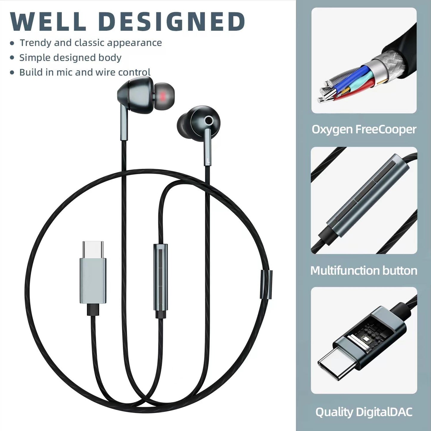 USB C Headphones for Samsung Galaxy S23 FE S22 S21 S20 A53 A54 Wired Earbuds in-Ear Type C Earphone with Microphone Volume Control Bass Stereo Noise…