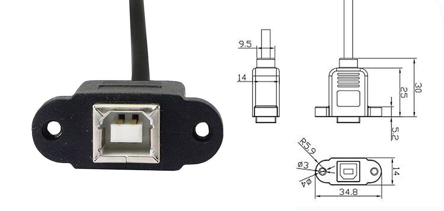 CERRXIAN 50cm Micro USB 5pin Male to USB Type B 2.0 Female Extension Panel Mount Data and Charge Cable with Screws Holes