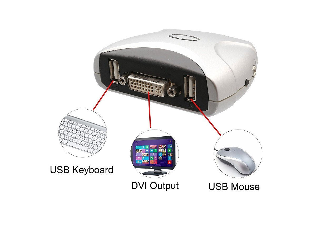 I/O Crest 2 Port DVI + USB KVM Switch with Audio and Mic Support (SY-KVM20075)