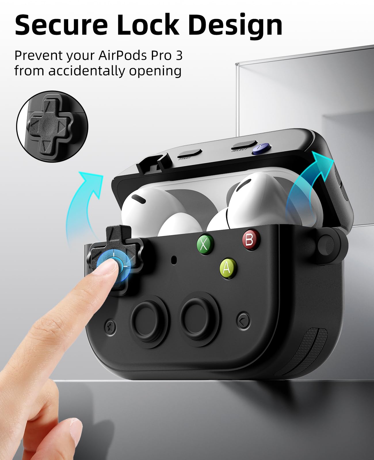 TiMOVO Case for AirPods Pro 3 (2025) with Secure Lock Clip, Hard Shell Game Console Design Shockproof Protective Cover for Apple AirPod Pro 3rd