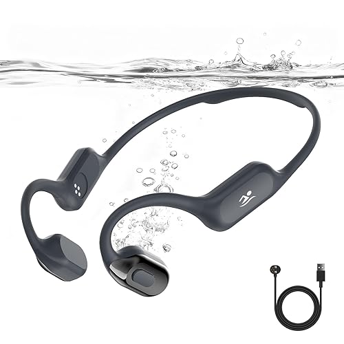 Swimming Bone Conduction Headphones with Night Safety Light, IP68 Waterproof 32G MP3 Memory, Soft Silicone Underwater Headphones,Submersible Sport…