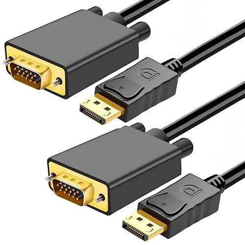 DisplayPort to VGA Cable 6FT/2 Pack, Display Port DP to VGA Adapter, 1080P@60Hz Video Cord from Laptop/Computer (DP) to Monitor/Projector (VGA), Not