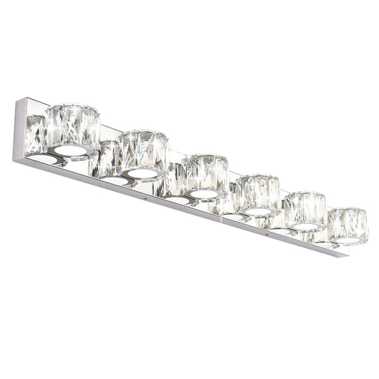 Aipsun 6 Lights 41in Crystal Vanity Lights Over Mirror Long Bathroom Lighting Fixture Modern LED Vanity Light for Bathroom,White Light 6000K