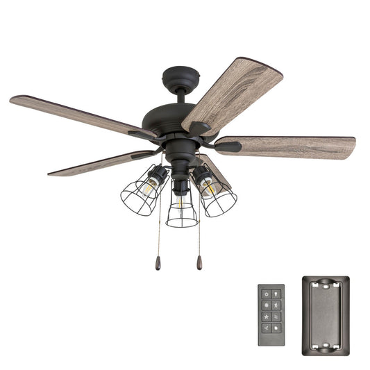 Prominence Home Madison County, 42 Inch Industrial Style LED Ceiling Fan with Light, Remote Control, Three Mounting Options, Modern Dual Finish