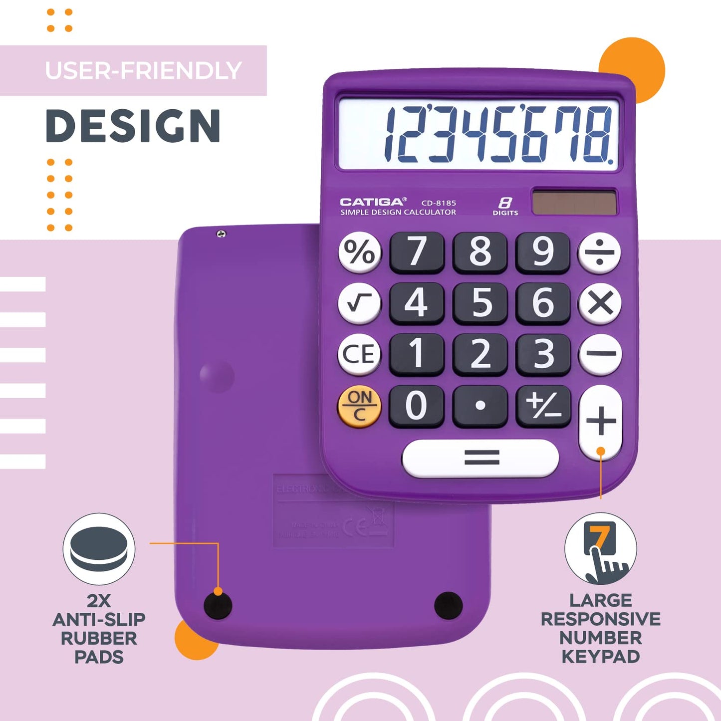 CATIGA Desktop Calculator 8 Digit with Solar Power and Easy to Read LCD Display, Big Buttons, for Home, Office, School, Class and Business, 4 Function