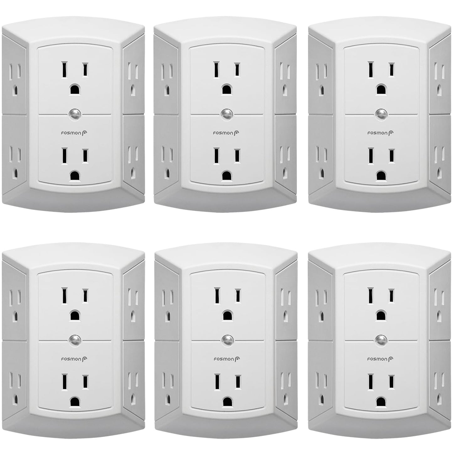 Fosmon 6-Outlet Wall Plug, Six Plug Outlet Adapter, Multiple 6 Way Wall Plug Extender for Travel, Cruise, Dorm, Home and Office, 15A 125V 1875W, 3