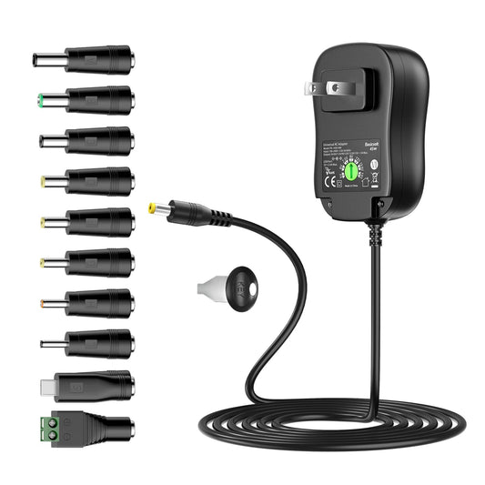 Basicvolt Universal Power Supply 5V 6V 7.5V 9V 12V 13.5V 15V 3A 2.5A AC DC Power Adapter 45W Wall Charger Cord with 5V 2A USB Port and 11 Tips…
