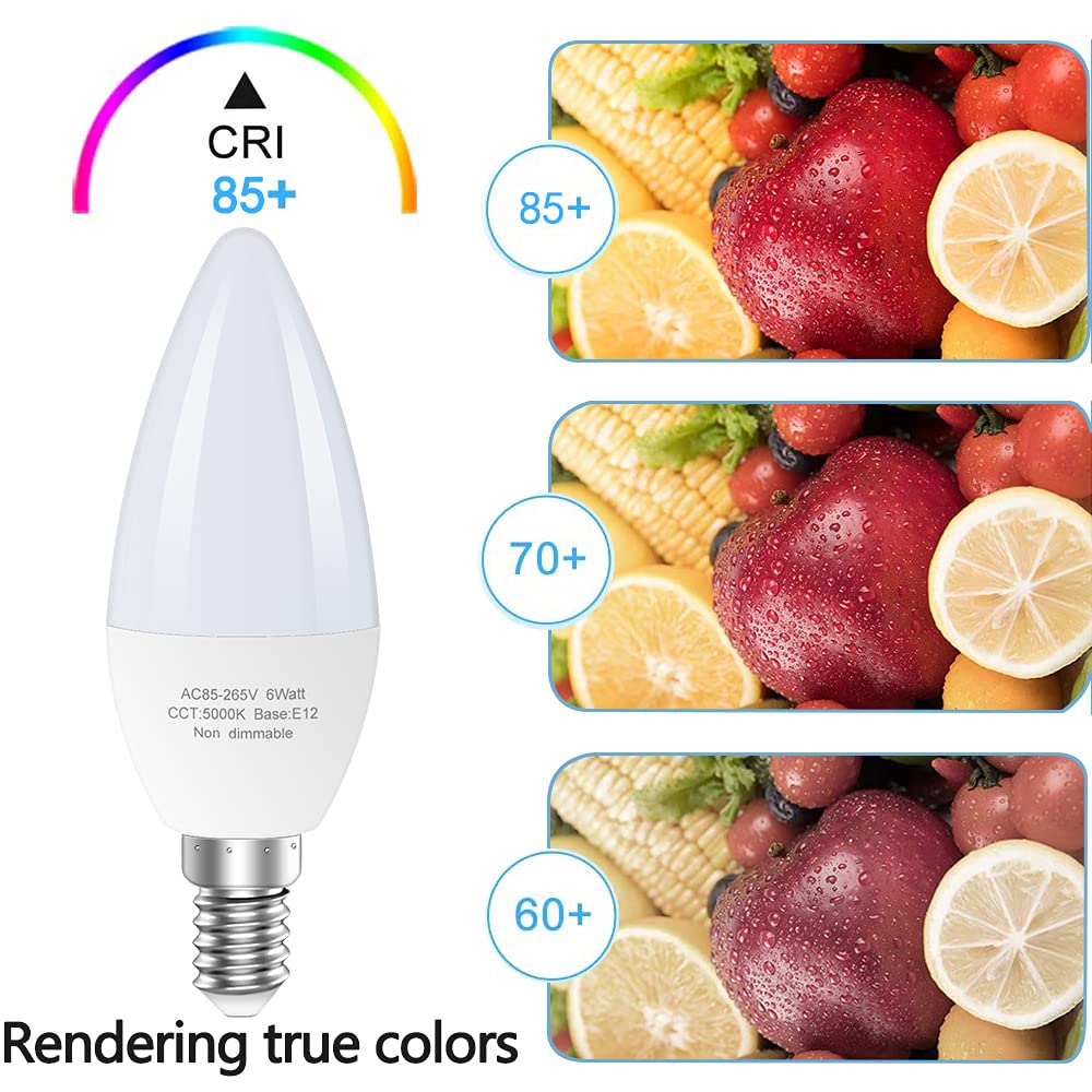 GOSCHE Type B E12 Candelabra LED Bulbs, 60-Watt Equivalent, 5000K, 6 Pack