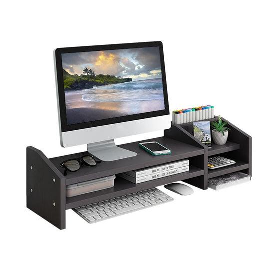 KUAIYU Computer Monitor Riser, 2 Tier Wooden Stand With Two Layer Storage Rack, Black Desktop Organizer for PC/Laptop, Home & Office