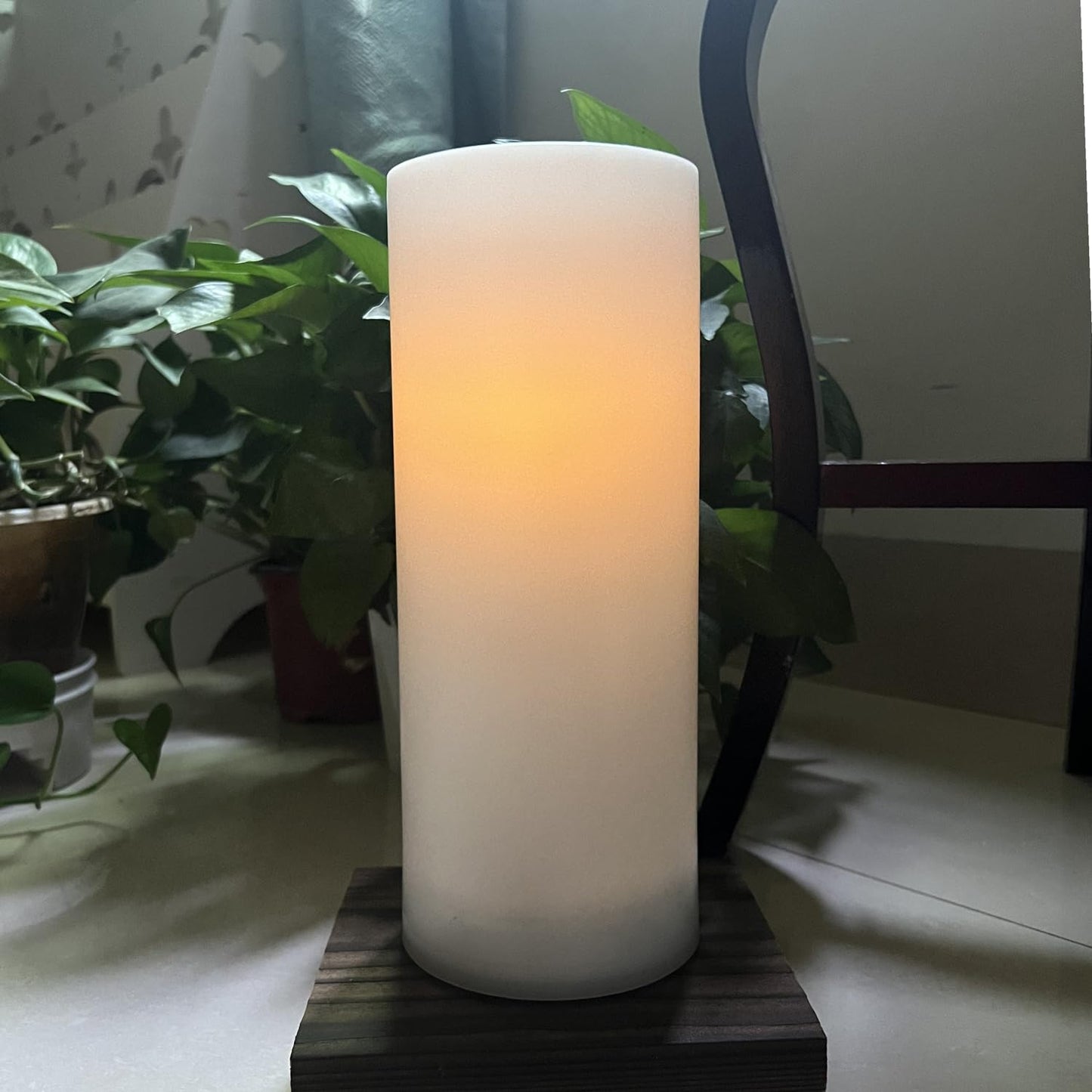 OWLZOO Solar LED Outdoor Flameless Candle, 10 x 4 inches, Waterproof Rechargeable Flameless Pillar Candles, with Dusk to Dawn Sensor, Battery