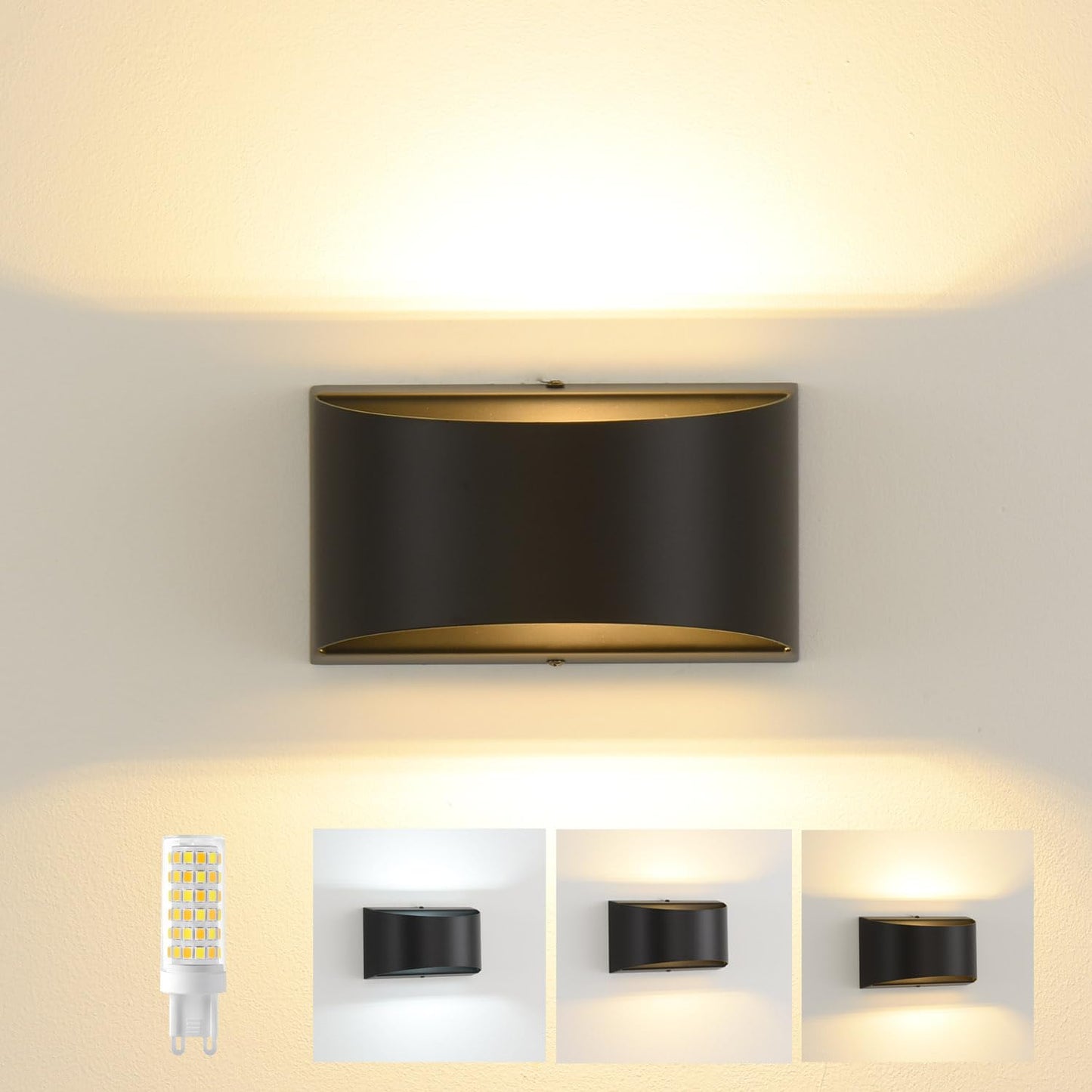 SHIWEIDA Black Modern LED Wall Sconces,Hardwired Wall Sconces with 3 Color Dimmable Indoor Up and Down Wall Mount Light Hardwired Indoor Wall