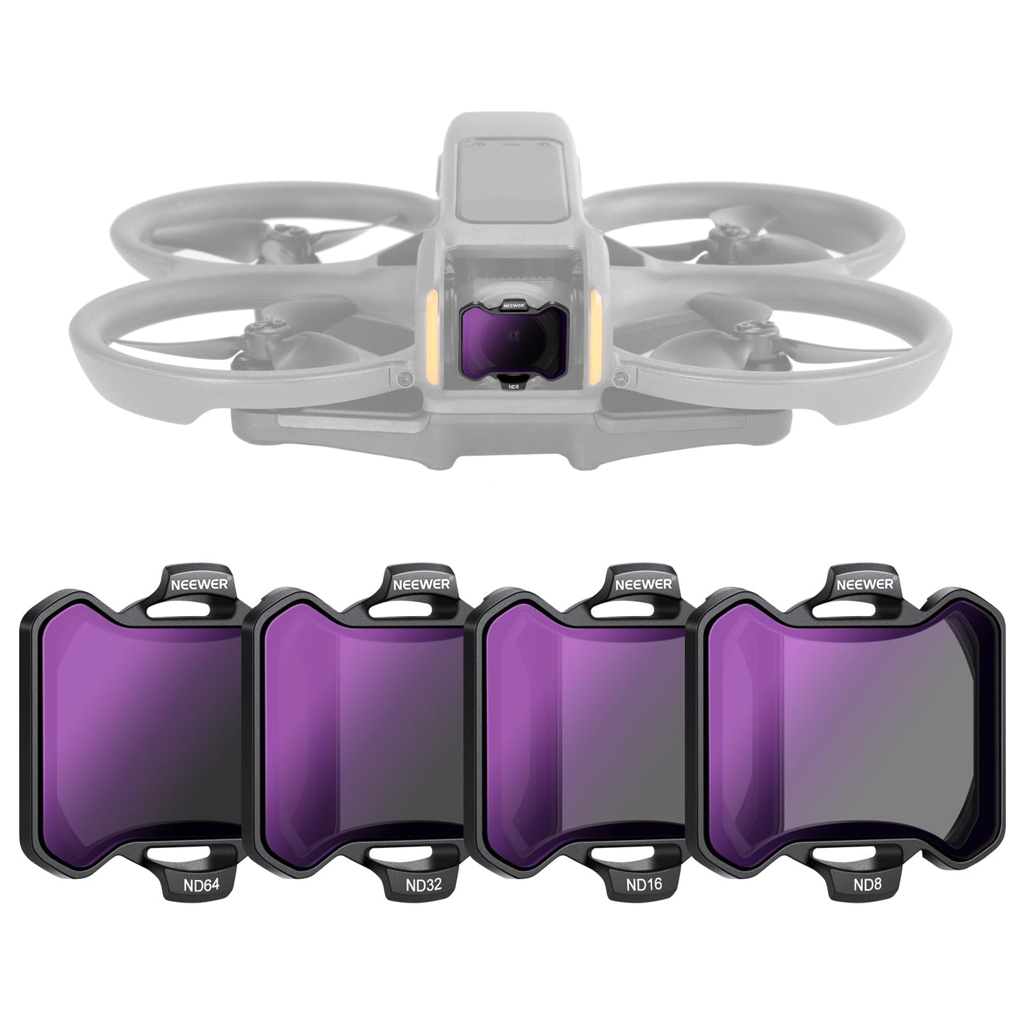 NEEWER 4 Pack Neutral Density Filters Set Compatible with DJI Avata 2, Neutral Density Filters ND8/ND16/ND32/ND64 Drone Accessories, Double Sided