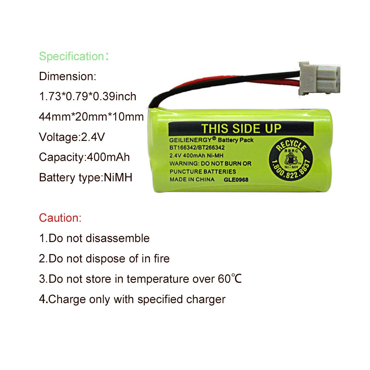 GEILIENERGY NiMH 2.4V 400mAh Battery Compatible with BT-166342 BT-266342 BT-162342 BT-262342 BT183342 BT-183342 Sanik 2SN-AAA40H-S-X2 CS6719-2