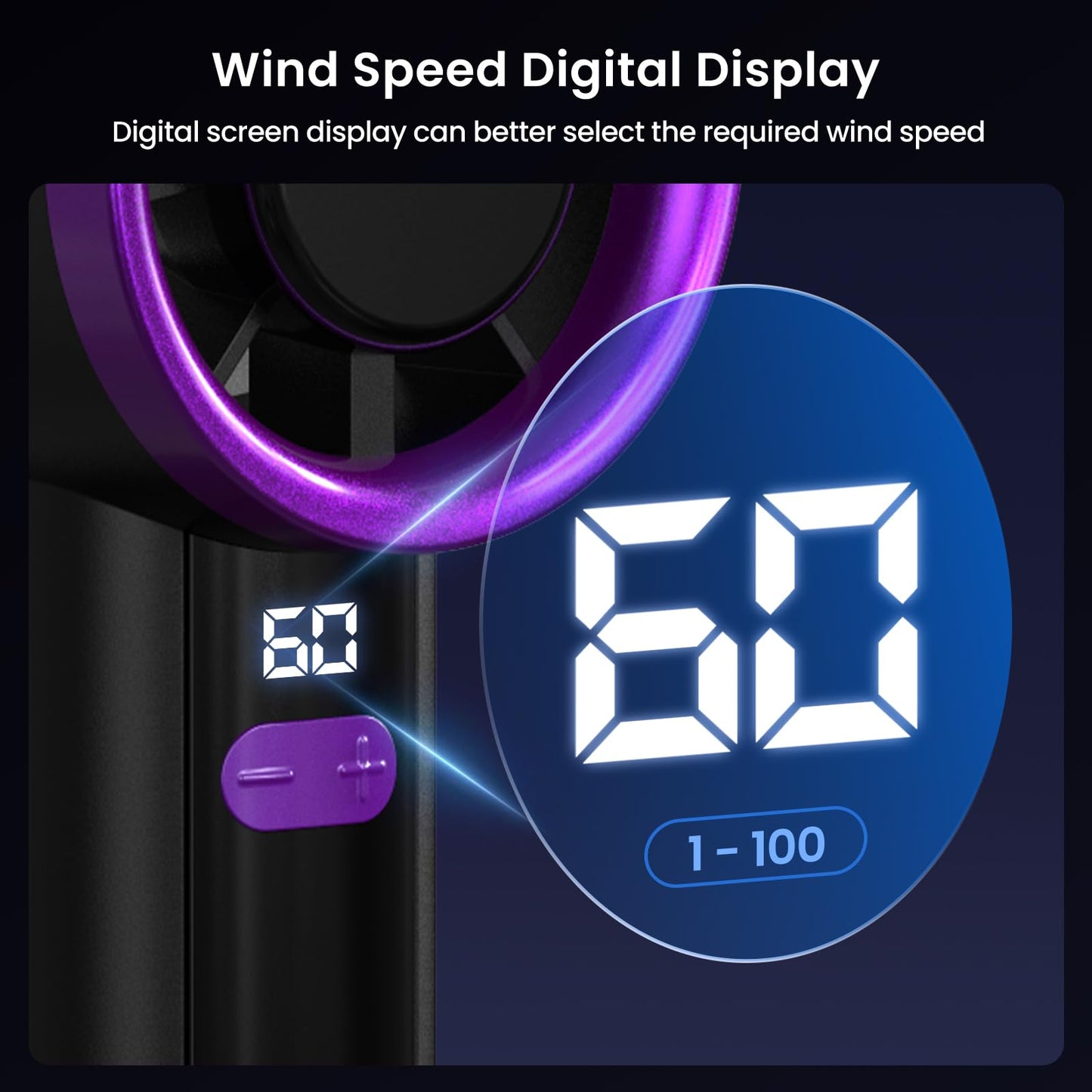 Evoliq Handheld Fan Rechargeable, Mini Portable Hand Fan with 6 Speeds, USB-C Personal Fan with LED Display & Phone Stand, 12H Battery Travel Fan