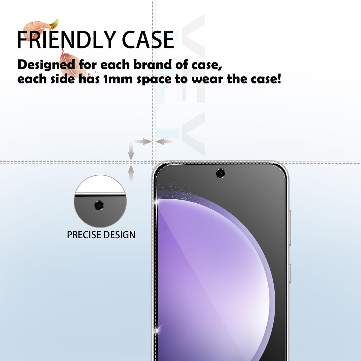YEYEBF Galaxy S23 FE HD Clear Tempered Glass Screen Protector + Camera Lens Protectors, [2+2 Pack] [3D Glass] [Fingerprint Support] Screen Protector