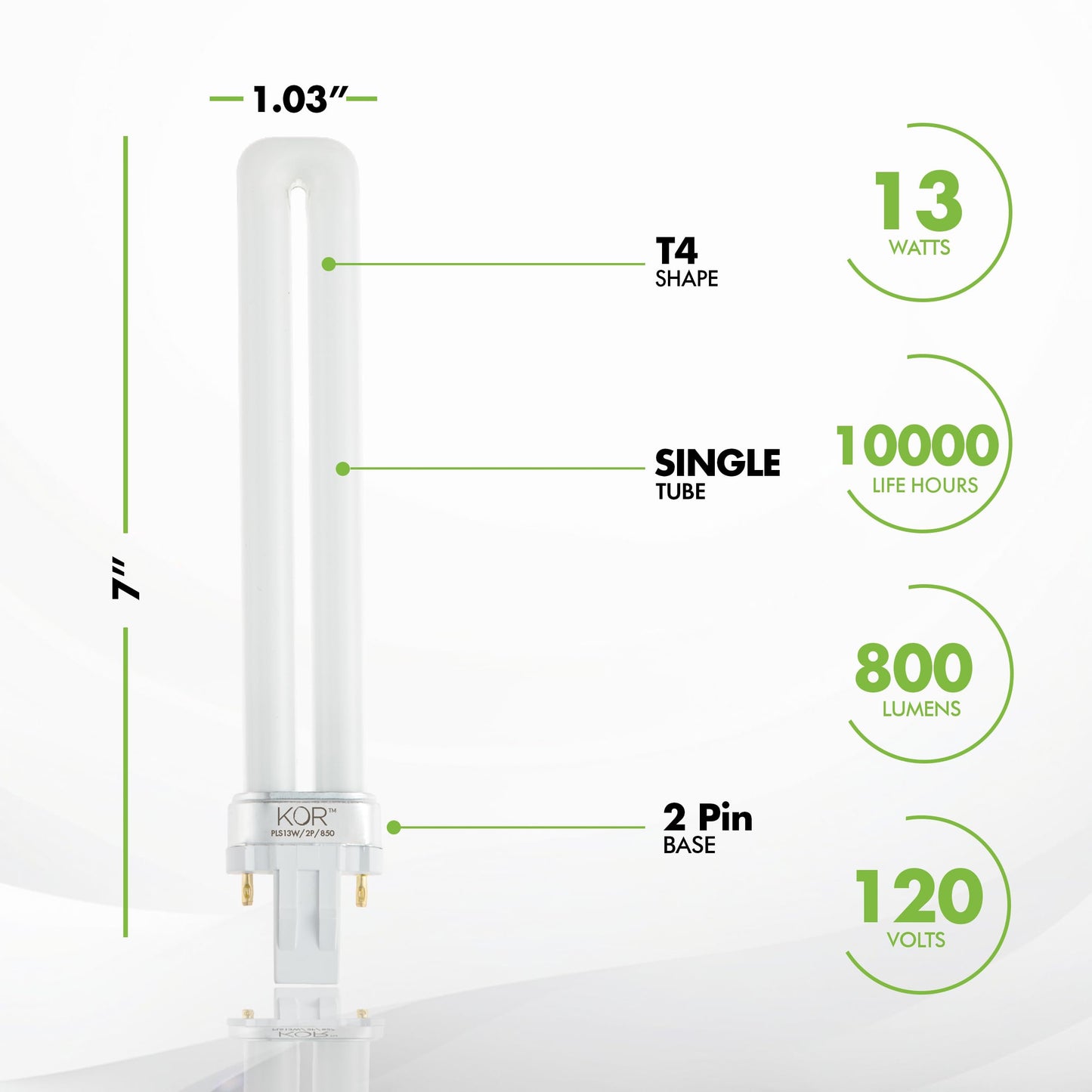 KOR 13W CFL Light Bulbs, GX23 2-Pin Base, 5000K Bright White, 4-Pack