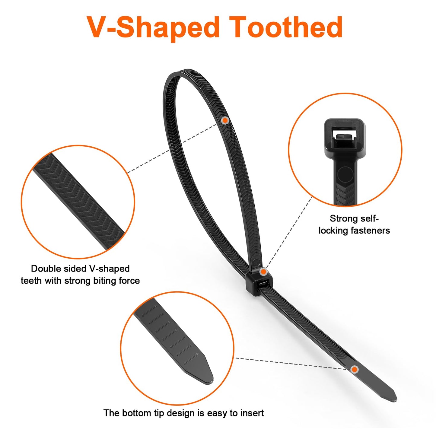 Zip Ties Heavy Duty 12 inch?V-Shaped Toothed Double Sided With 120 LBS Tensile Strength Cable Ties ?Extra Large Wire Ties Adjustable Nylon Tie Wraps