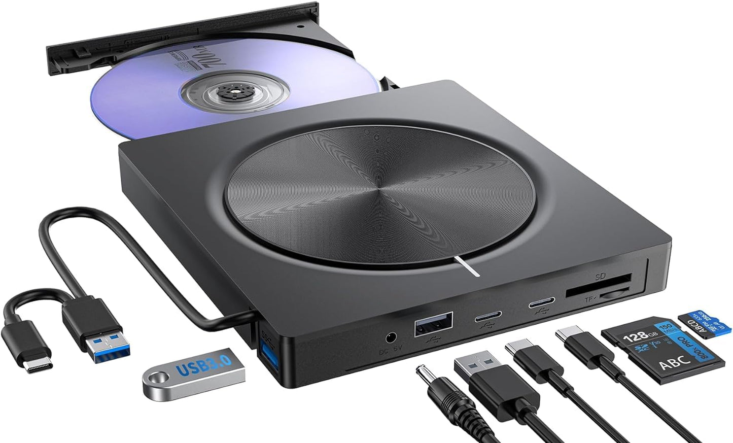 Umaniy External CD/DVD Drive,8 in 1 DVD Player for Laptop,USB 3.0 Portable DVD Reader Writer ROM Drive,CD Burner External Disk Drive Compatible