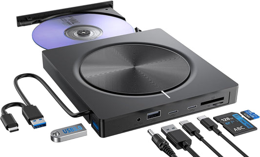 Umaniy External CD/DVD Drive,8 in 1 DVD Player for Laptop,USB 3.0 Portable DVD Reader Writer ROM Drive,CD Burner External Disk Drive Compatible