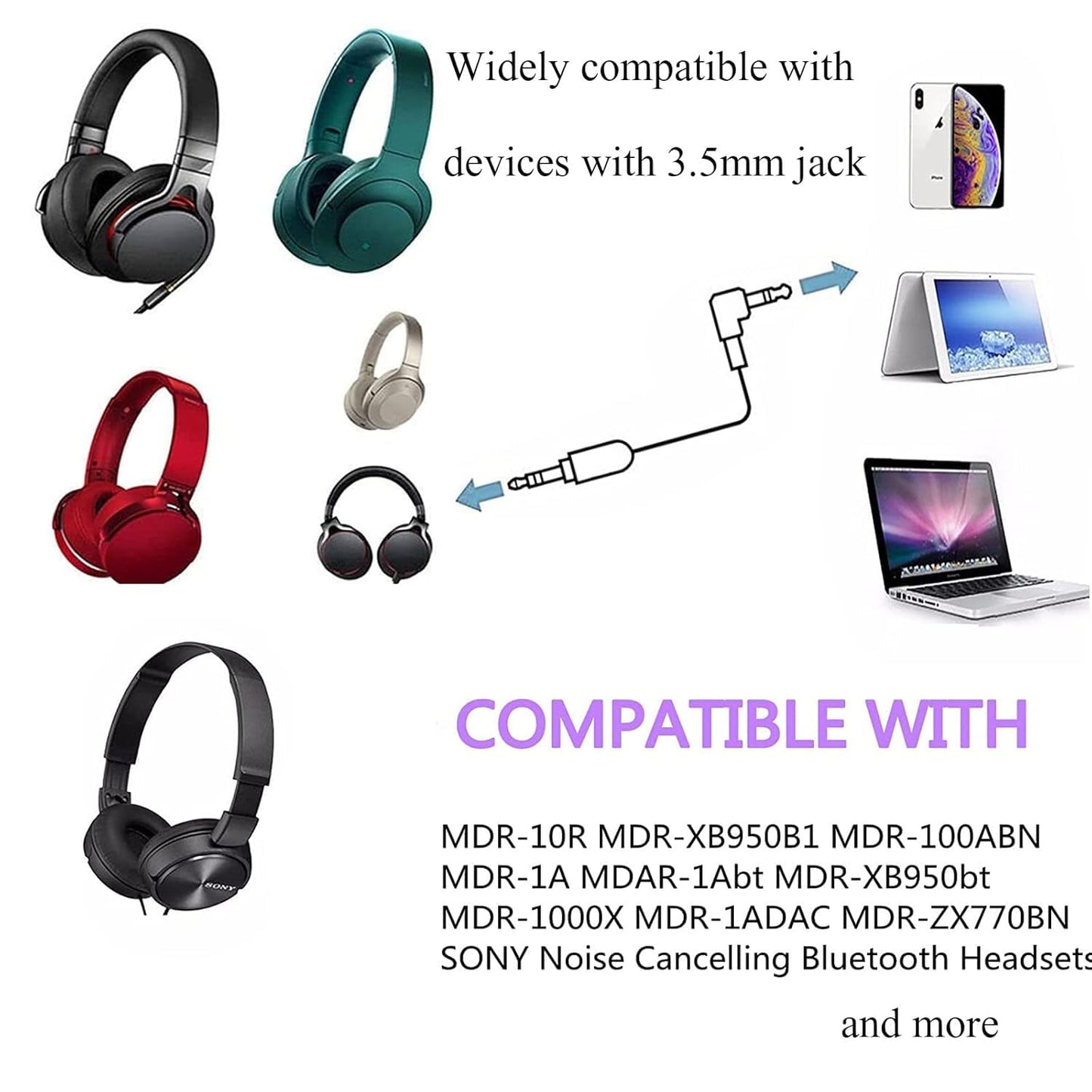 Rillpac WH1000XM3 Headphone Cable Replacement Aux WH1000XM Audio Cord Compatible with Sony WH-1000XM4 WH-1000XM5 MDR-100ABN WH-H900N WH-CH700N…