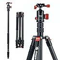 Fotopro 73" Carbon Fiber Tripod for Camera Compact Travel Tripod with Ball Head Detachable Monopod with Quick Release Plate and Camera Bag Load up