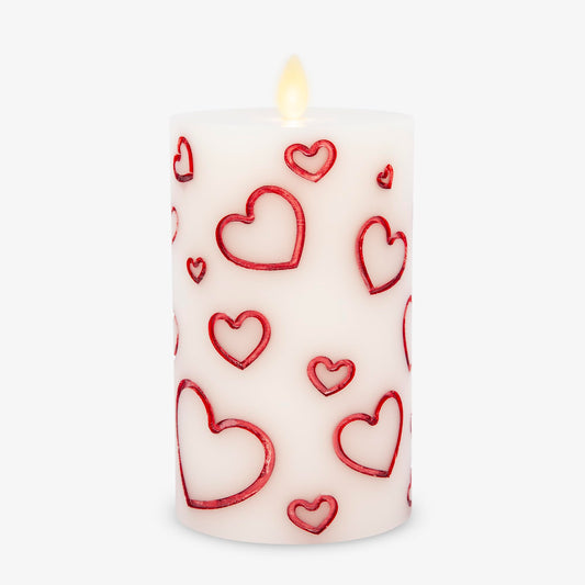Luminara Debossed Hearts Pillar Candle Metallic Red - Patented Flickering Flameless Technology - Valentine's Day Collection - Remote Ready - 6.5"