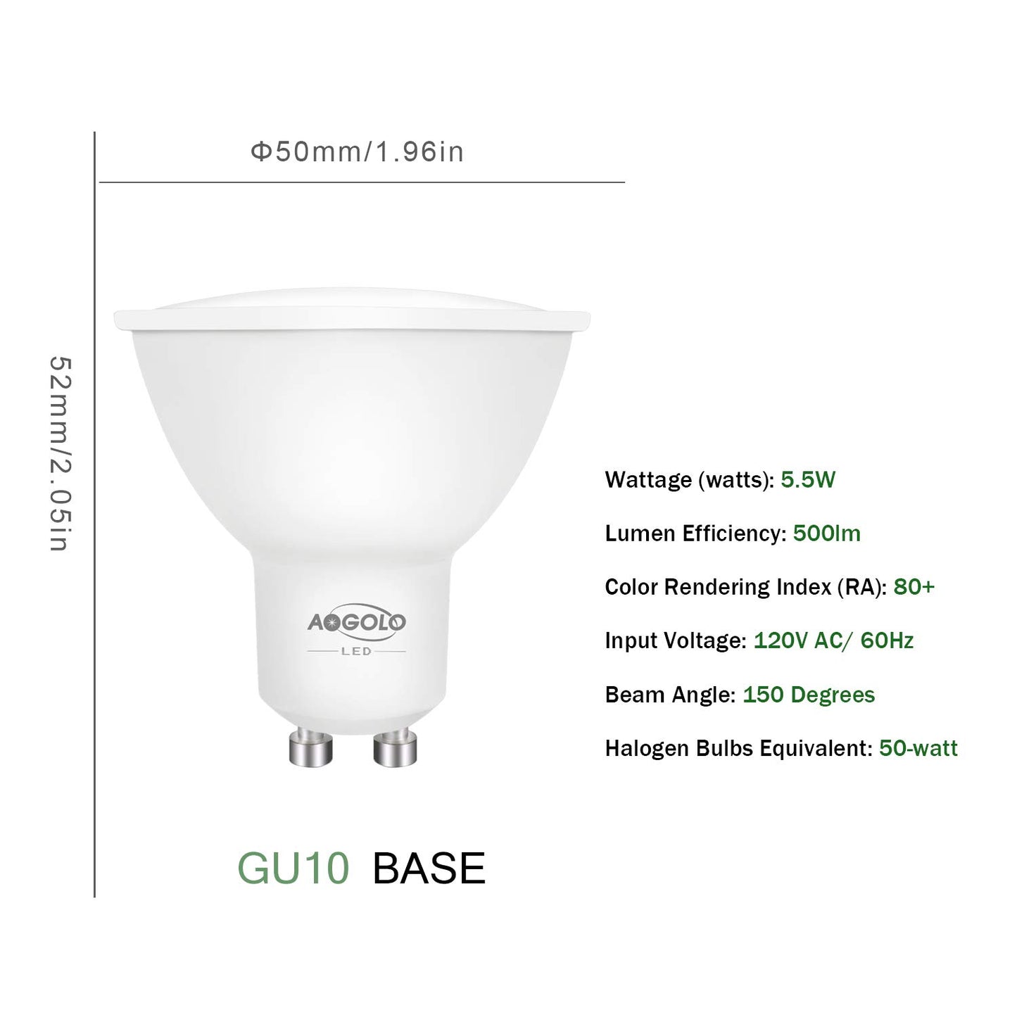 AOGOLO GU10 AC120V LED Light Bulbs, 6 Pcs Daylight White 4200K 50W Equivalent, 500 Lumens, 5.5W LED Spotlight,Non Dimmable, Replacement for Recessed