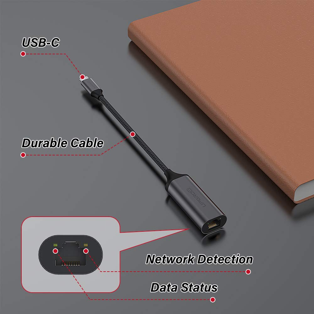 Upgrow USB C to Ethernet Adapter Portable USB C 3.0 to 1-Gigabit 10/100/1000 Mbps RJ45 for MacBook Pro,MacBook Air,iPad Pro, ChromeBook, XPS, Galaxy