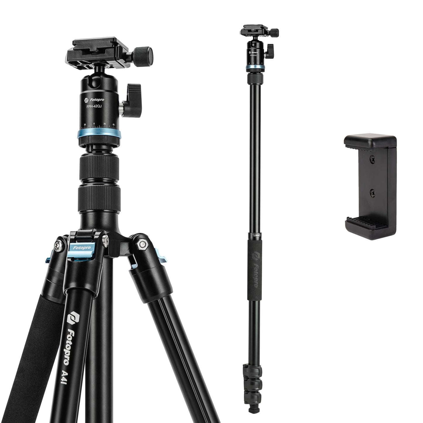 Fotopro 73" Camera Tripod, Aluminum Compact Travel Tripod and Monopod with 360° Ball Head Quick Release Plate, Professional Camera Tripod for DSLR