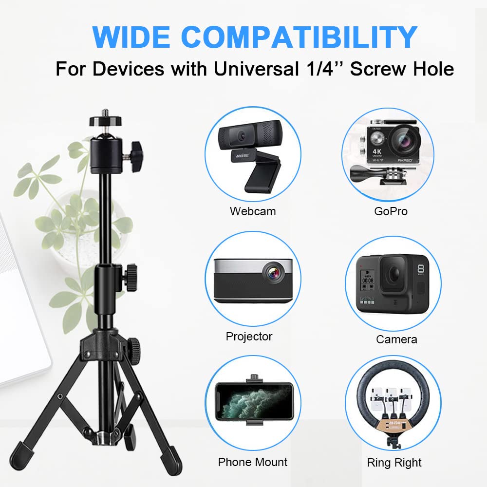 Webcam Tripod Stand Extendable Desktops Tripod for Camera/Phone/Webcam, Desk Tripods Webcam Mount Holder Compatible with Logitech Webcams C925e C922x