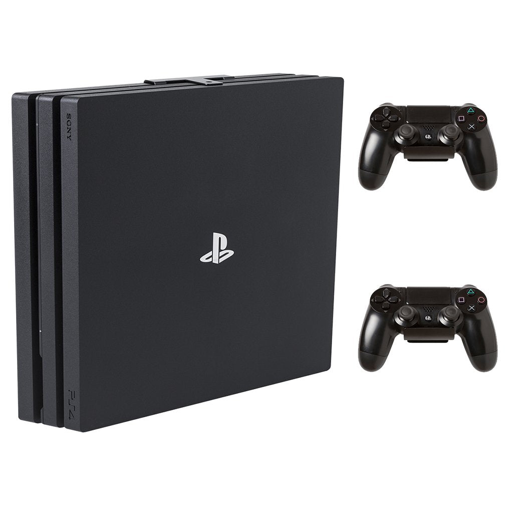 HIDEit Mounts 4P Bundle, Wall Mounts for PS4 Pro and Controller, Steel Wall Mount for PS4 Pro and 2 Controller Mounts to Safely Store Your PS4 Pro