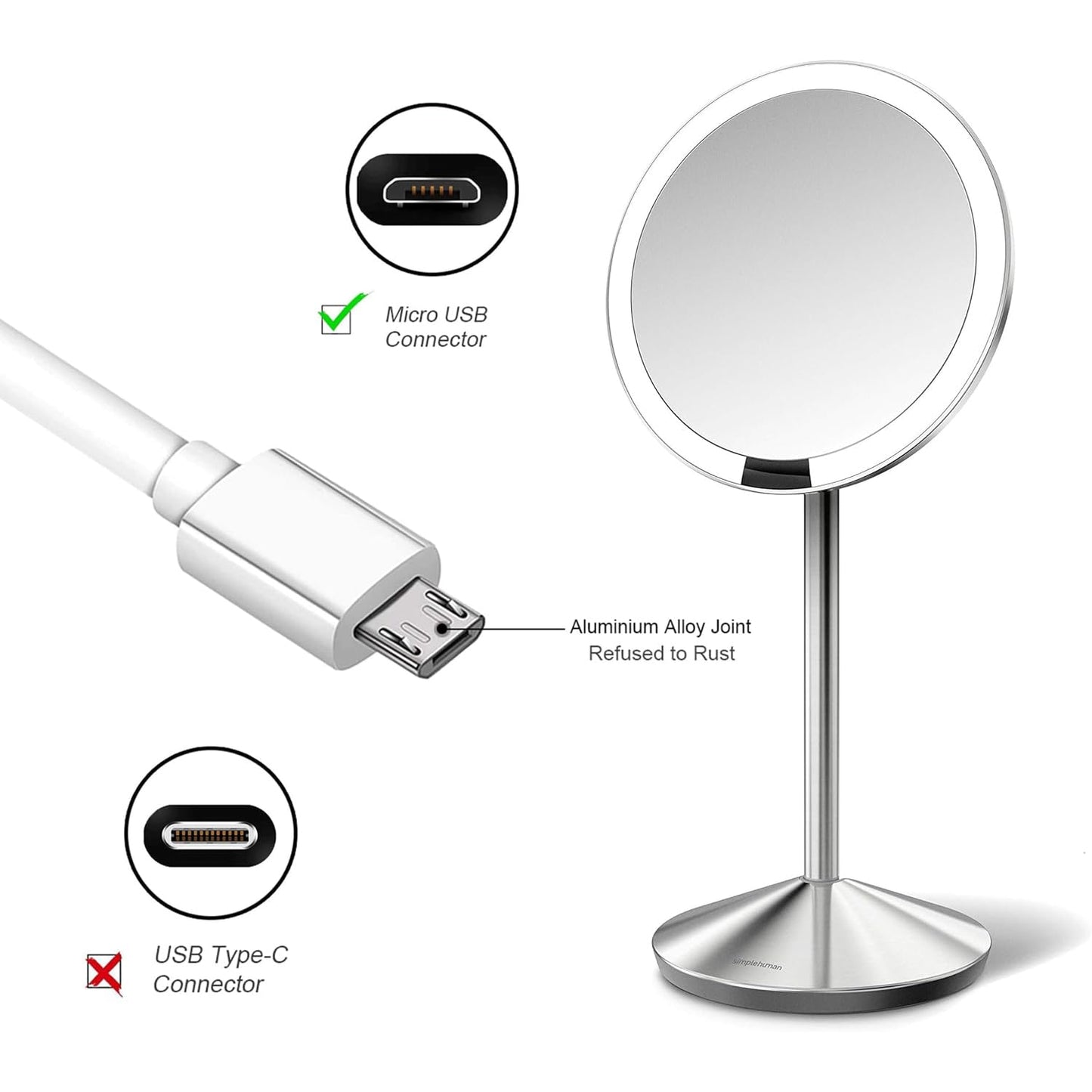 FEIYIU USB Mirror Charging Adapter Cable Cord 6.6ft Fit for Simplehuman Mirror 5" 8" Round Lighted Makeup Mirror - White
