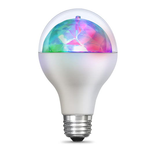 Feit Electric A23 Multi-Color Rotating Disco Party LED Light Bulb, Diamond Lens Color-Changing Effect, E26 Base, Decorative Party & Kids Room Lighting